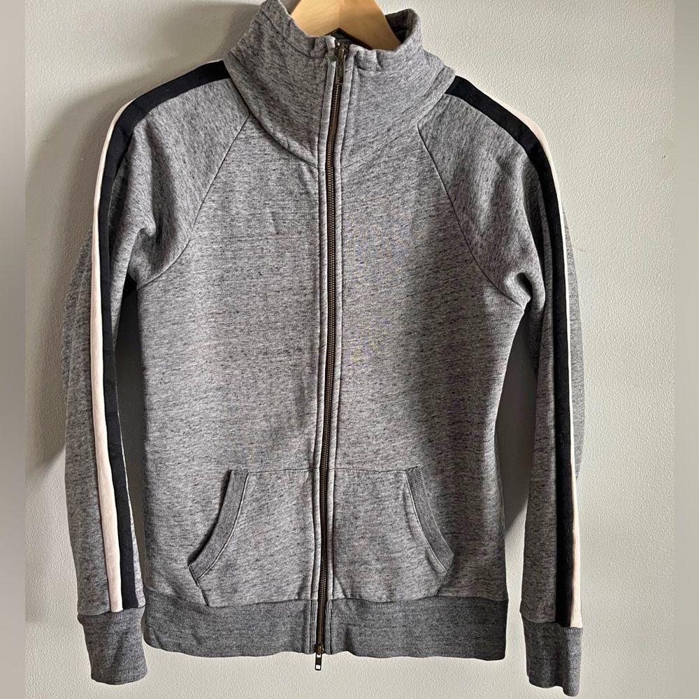 J.Crew Gray Sherpa Track Jacket Striped Sleeve Zip Front Y2K Inspired XS